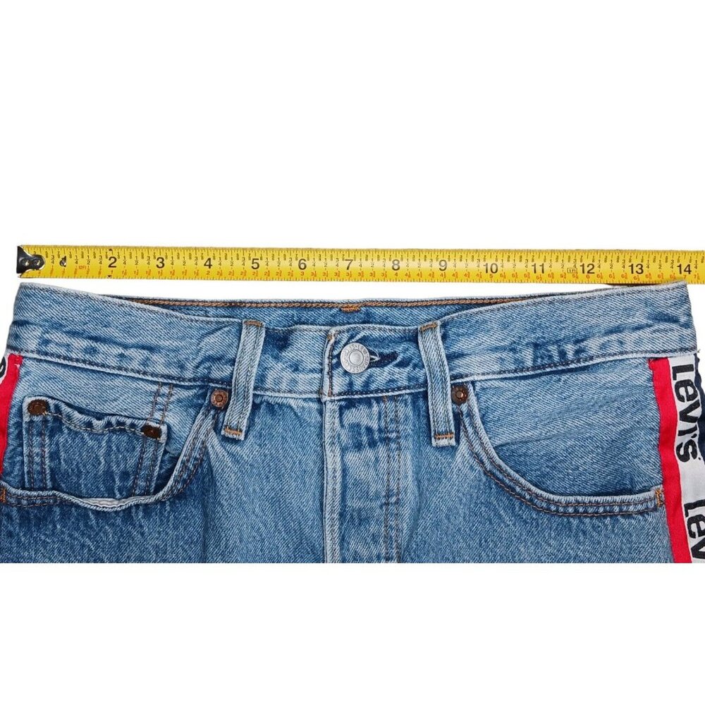 LEVIS 501 Premium Sport Tape Denim Jean Shorts Cutoffs Frayed Hem Big E Sz 26 - Picture 12 of 16
